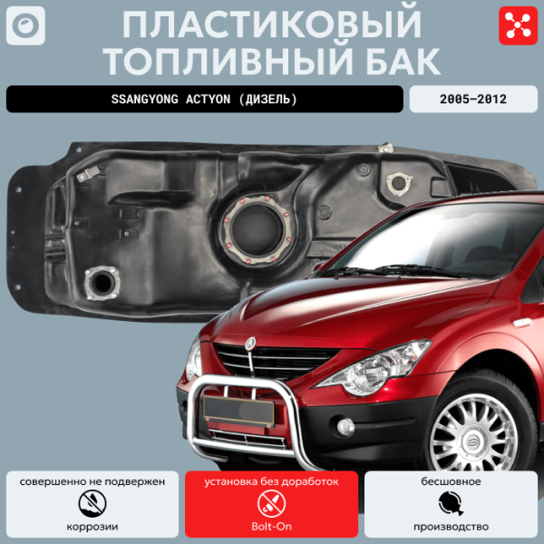 Пластиковый топливный бак SsangYong Actyon (Дизель) 2005-2012 г.в (bolt-on)