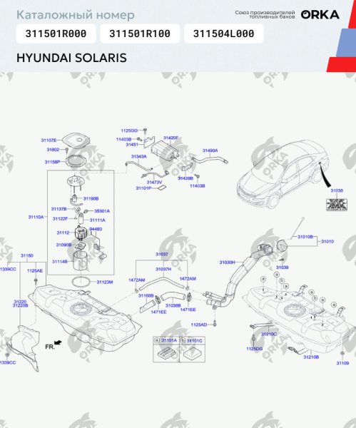 Пластиковый топливный бак Hyundai Solaris (BP) - 43 л.